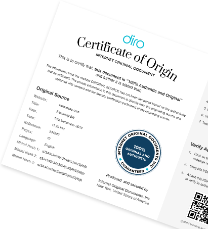 DIRO Certificate of origin